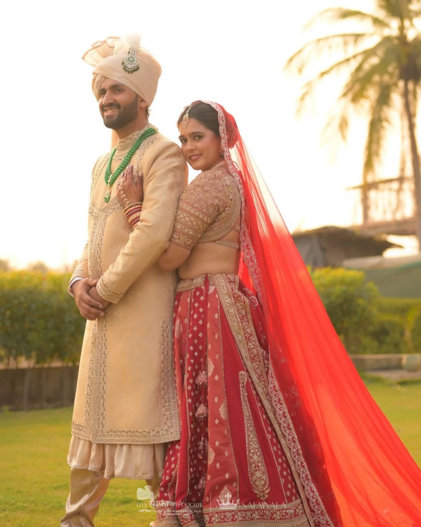 Classic groom pagdi styled with a red ceremonial stole for Destination Wedding Safa