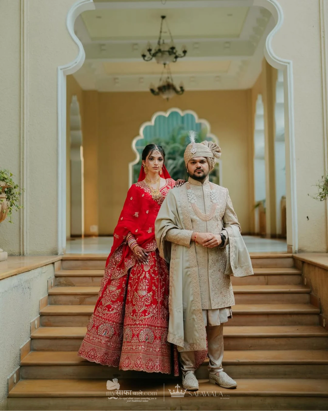 Coordinated ivory wedding pagdis for a formal celebration for Destination Wedding Safa